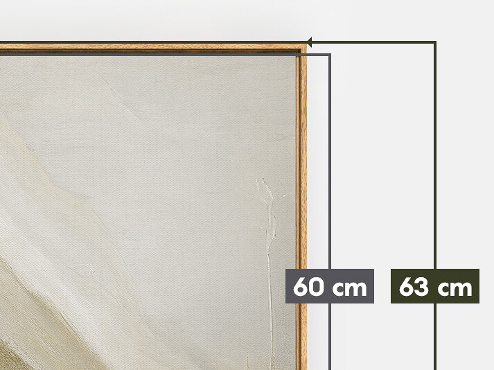Quadro com moldura mostrando o acréscimo de 3 cm